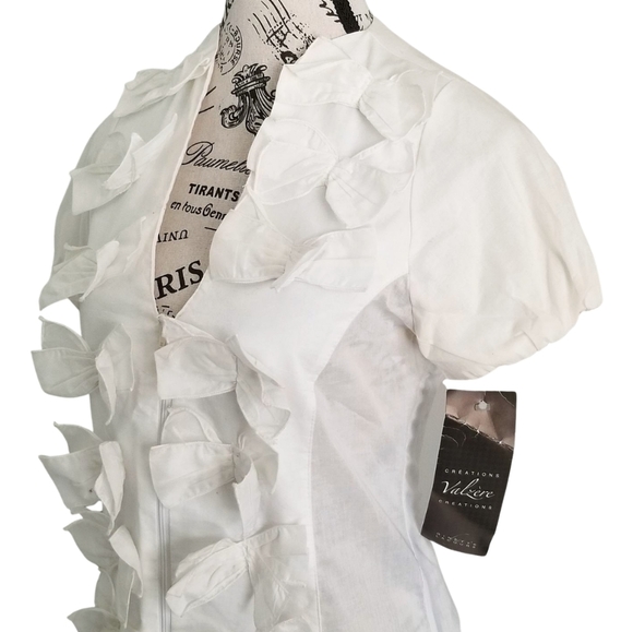 🆕 Valzère White 3D Bow Blouse With Zip Front And Corset Lace Up Back Size Small - Picture 3 of 4